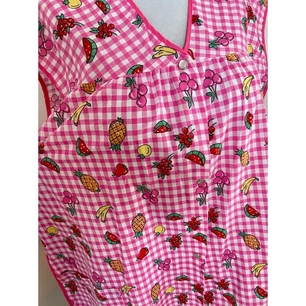 VTG Private Moments Pearl Snap House Dress Apron Smock Fruit 2XL Gingham Cotton - Picture 7 of 15